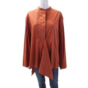 Jarbo Women Tunic Blouse Orange Mock Neck Long Sleeve Button Cuff Size 1